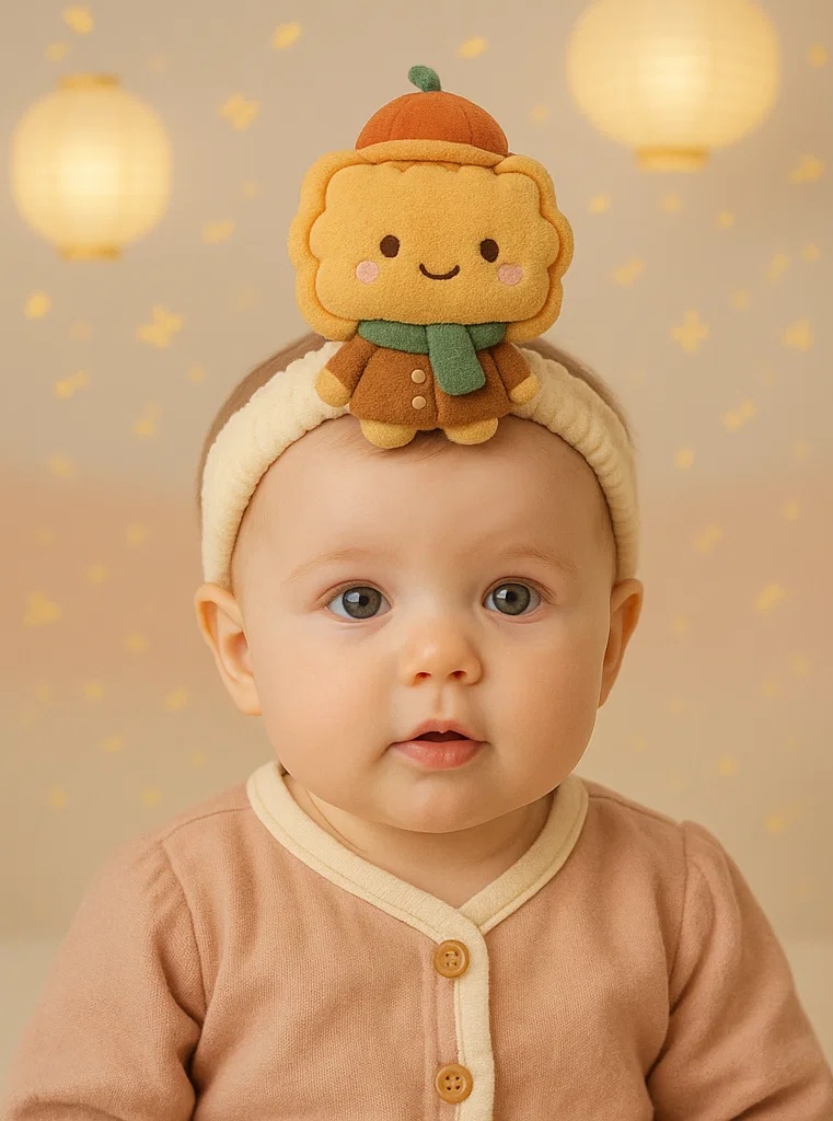Faixa de cabelo para bebê com personagem de bolo lunar – Festival da Lua