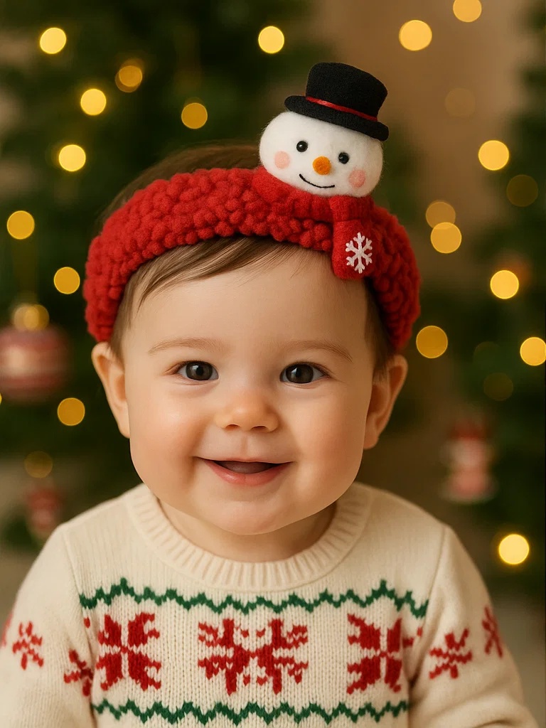 Bandeau de Noël pour bébé avec bonhomme de neige – Accessoire doux et mignon pour séances photo