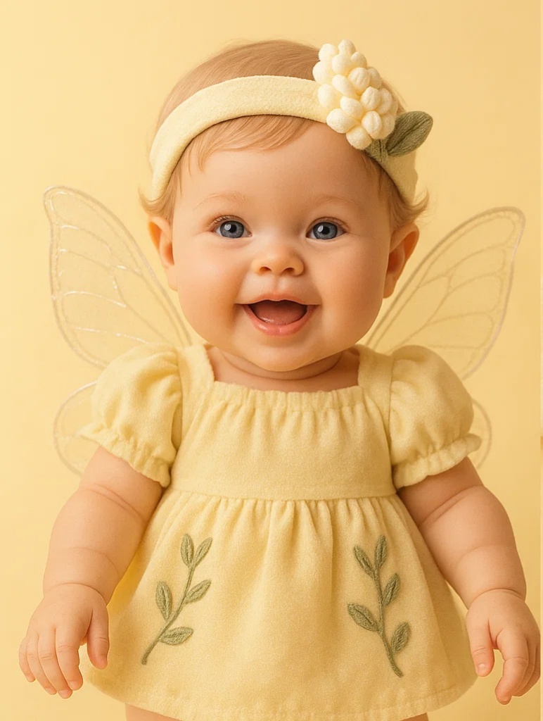 Fairy Baby Headband – Creamy White Berry Accent, Soft Yellow Band
