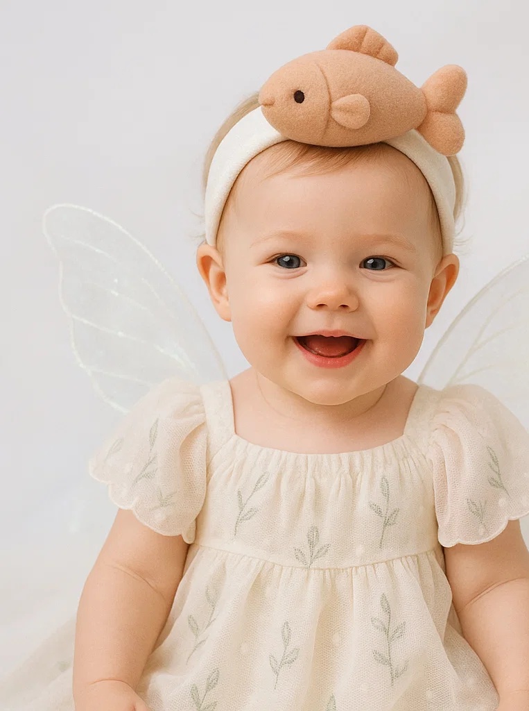 Baby-Stirnband mit abnehmbarer Verzierung – niedlicher brauner Fisch für Fotoshootings