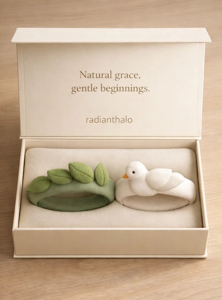B2B Gentle Beginnings Leaf & White Dove Removable Plush Baby Headband Set for Boutique Collections