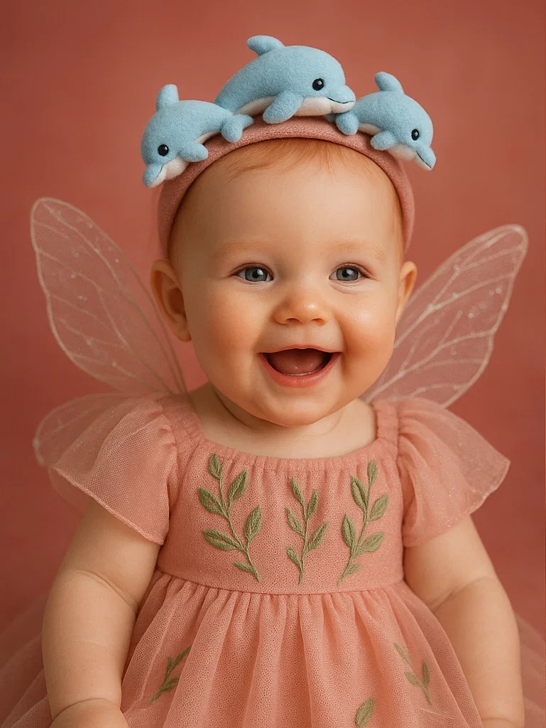 Charming Dolphin Baby Headband with Three Dolphins