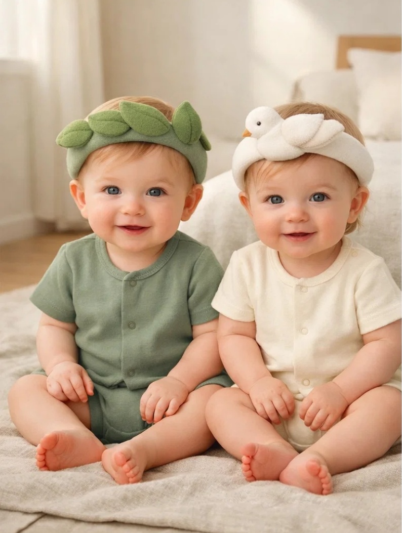 Wholesale Natural Grace Leaf & Dove Plush Baby Headband Gift Set for Botanical Infant Collections
