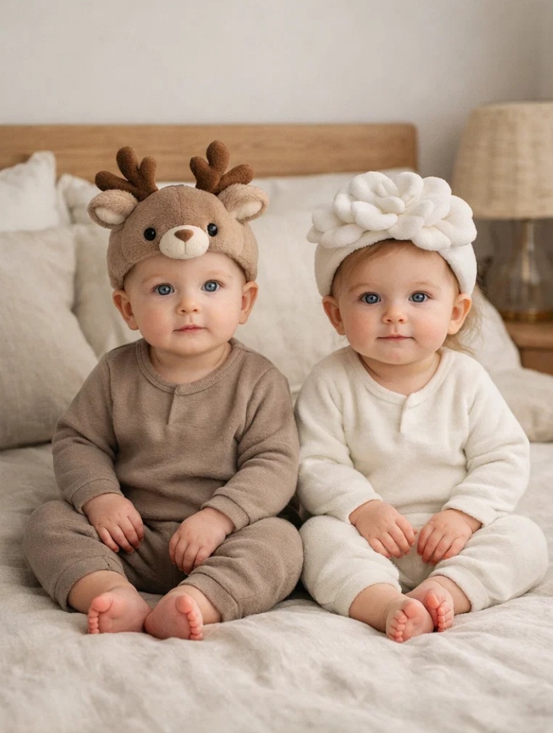 Wholesale Winter Hush Deer & Bloom Removable Plush Baby Headband Gift Set for Boutique Infant Collections