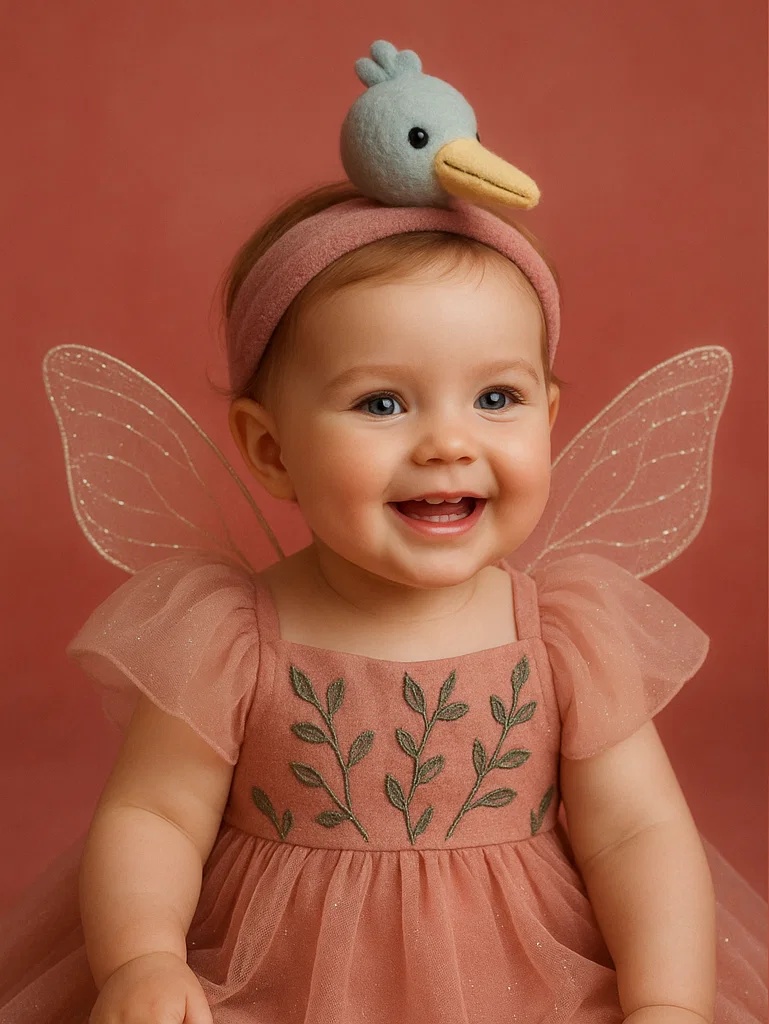 Lovely Bird Baby Headband with Soft Feathered Details