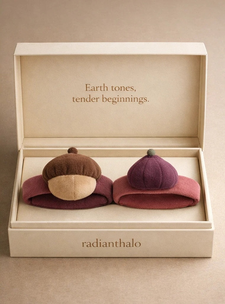 Wholesale Earth Tones Acorn & Fig Removable Plush Baby Headband Gift Set for Boutique Infant Collections
