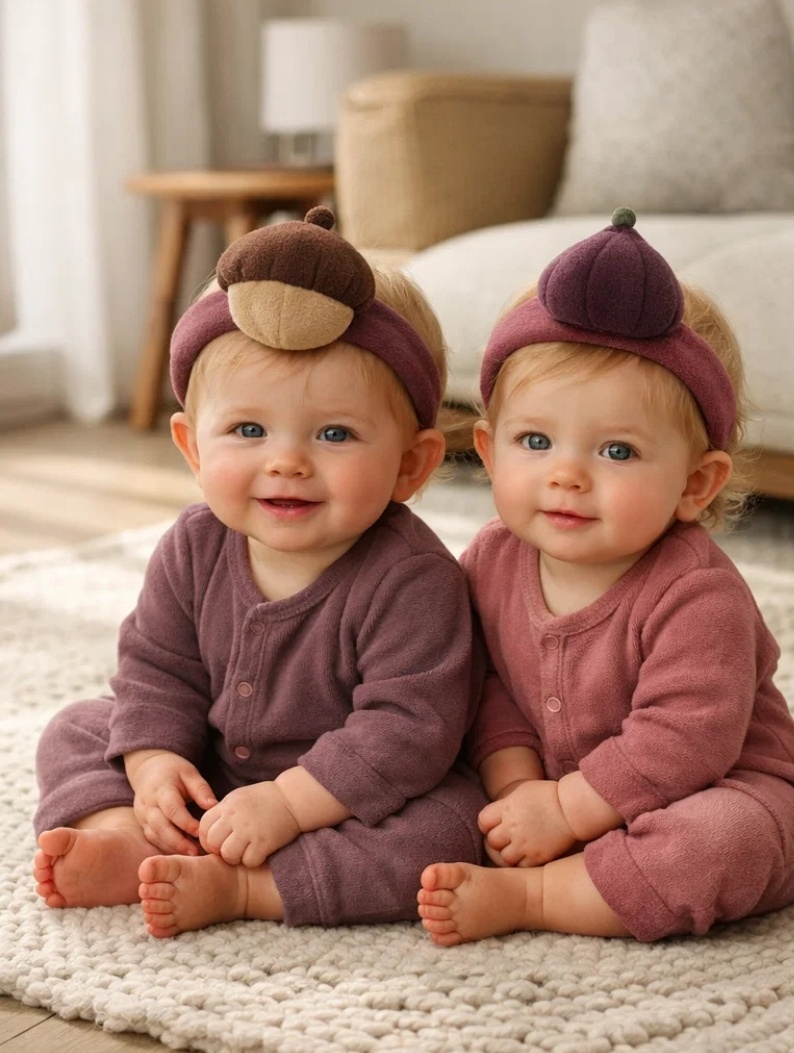 Wholesale Earth Tones Acorn & Fig Removable Plush Baby Headband Gift Set for Boutique Infant Collections