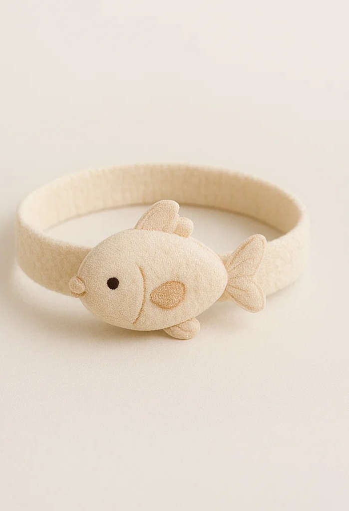 Bandeau bébé avec décoration amovible – petit poisson beige pour séance photo