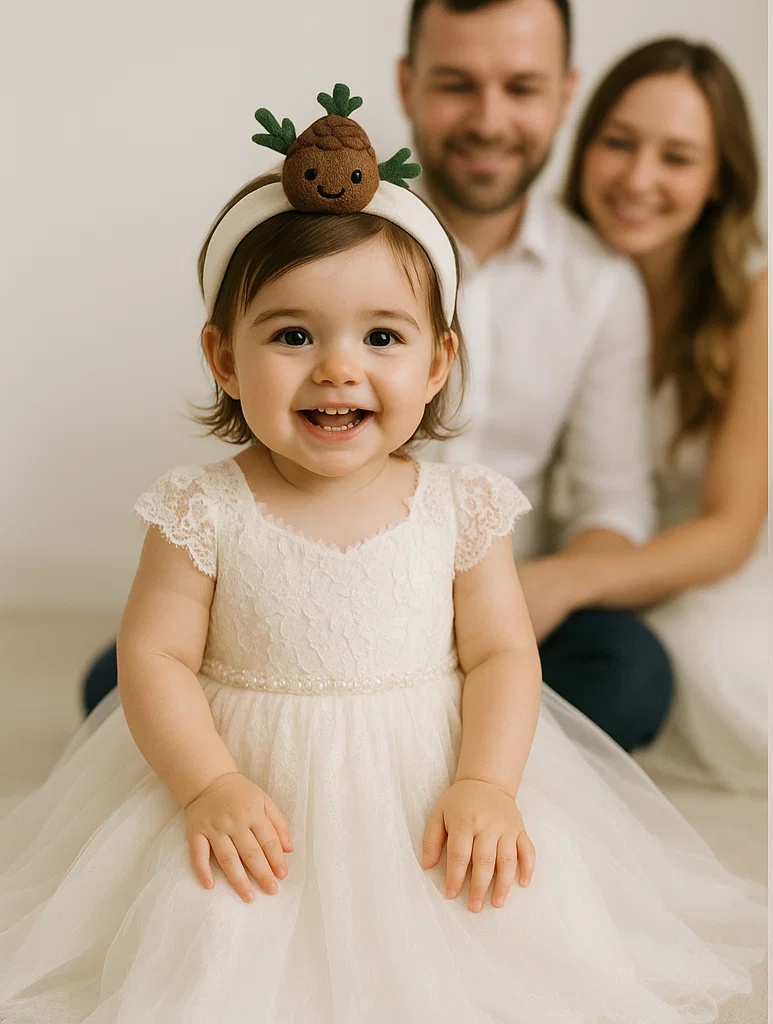 B2B Smiling Pinecone Baby Headband – Soft Woodland Hair Accessory