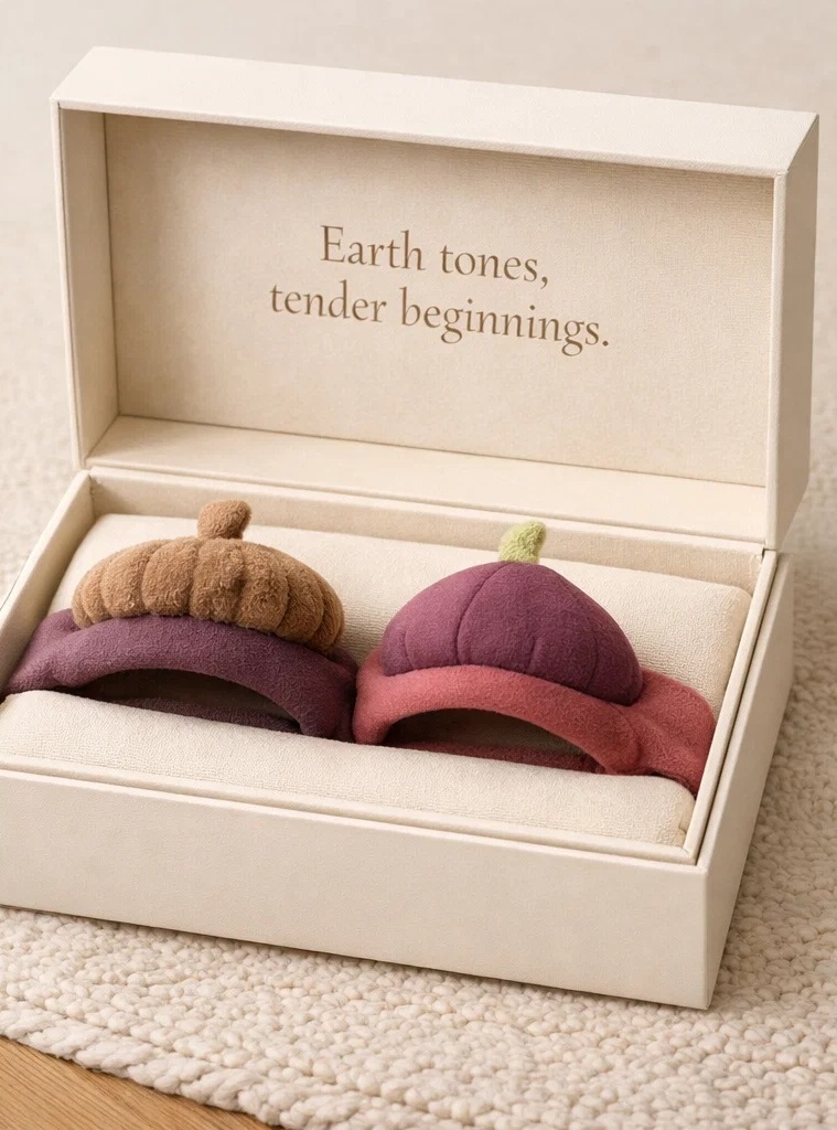 OEM Earth Tone Acorn & Plum Plush Baby Headband Set with Premium Gift Box for Infant Retail