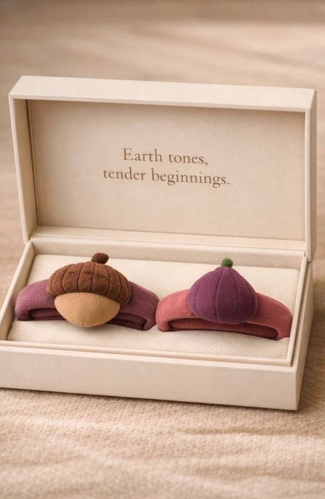 B2B Earth Tones Acorn & Fig Removable Plush Baby Headband Set for Boutique Infant Collections