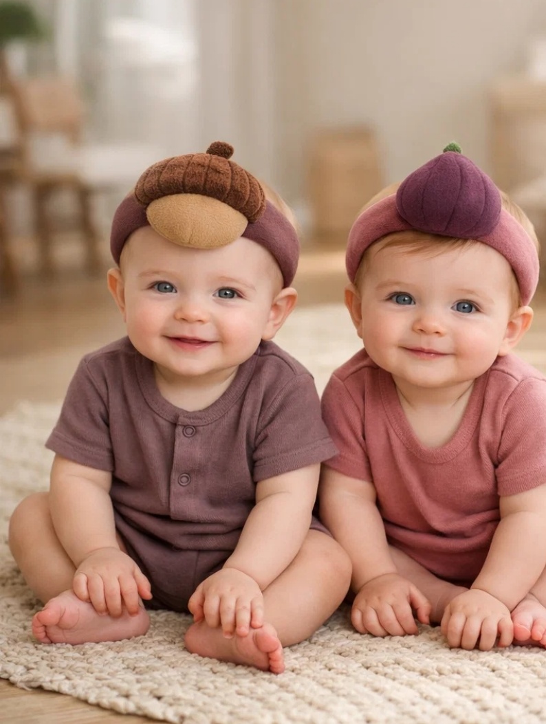 B2B Earth Tones Acorn & Fig Removable Plush Baby Headband Set for Boutique Infant Collections