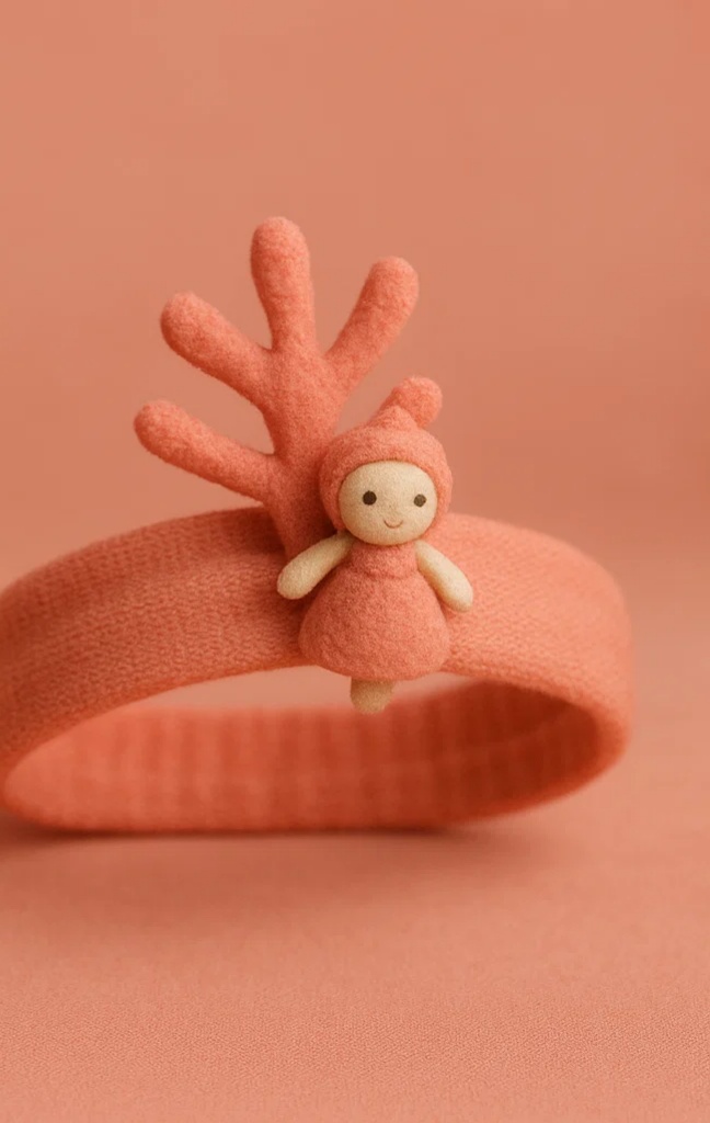Charming Coral Baby Headband with Miniature Coral and Doll