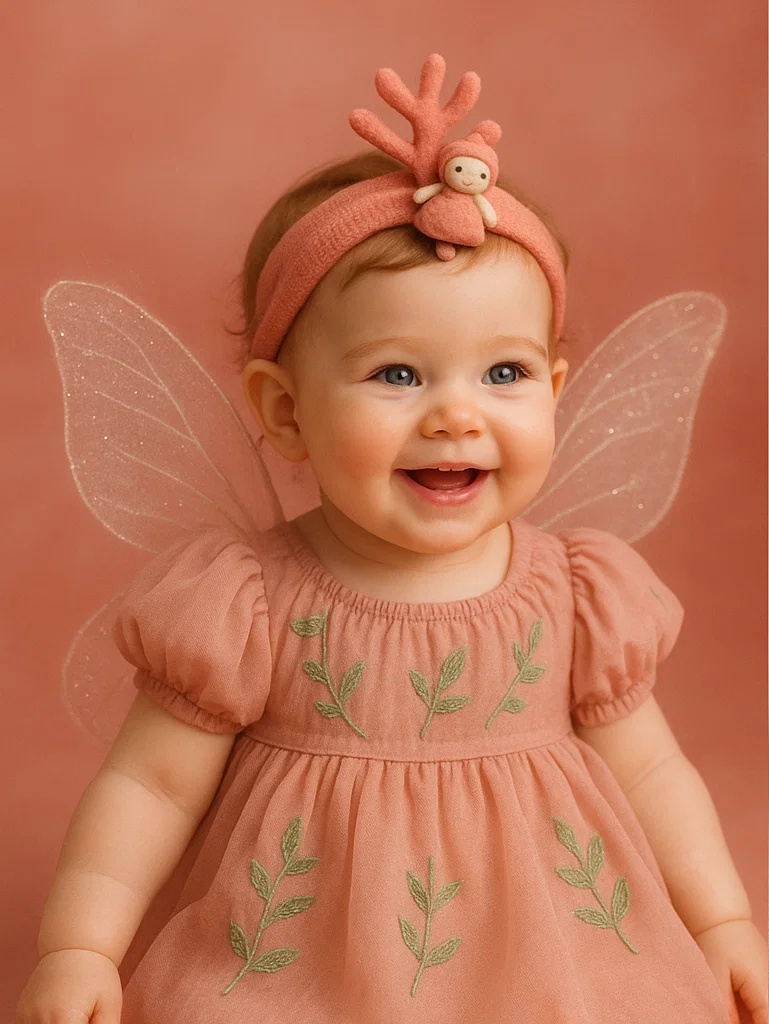 Charming Coral Baby Headband with Miniature Coral and Doll
