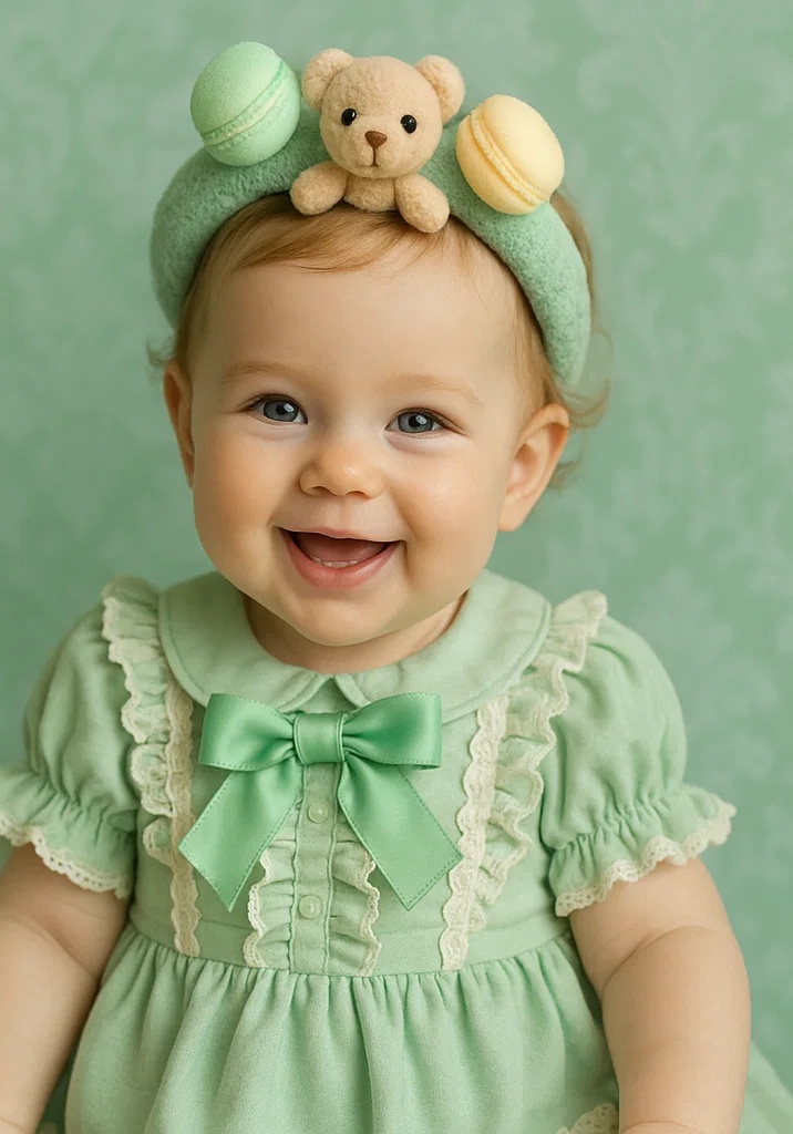 Macaron Bear-Themed Baby Headband (Green)