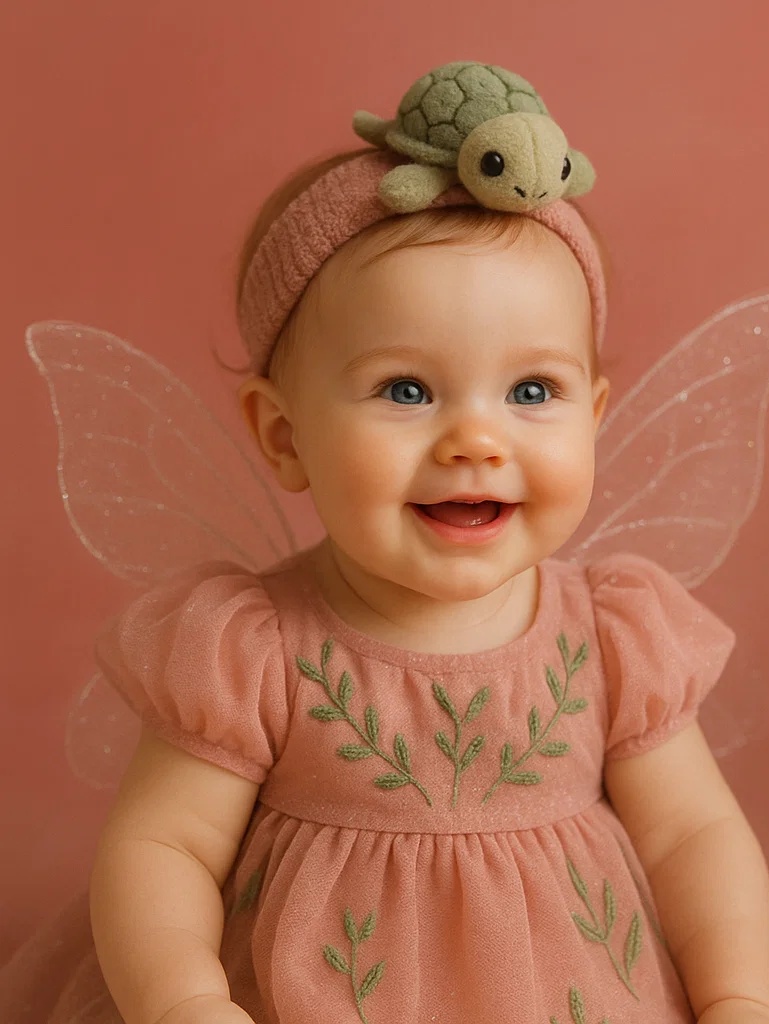 Adorable Turtle Baby Headband with Cute Face