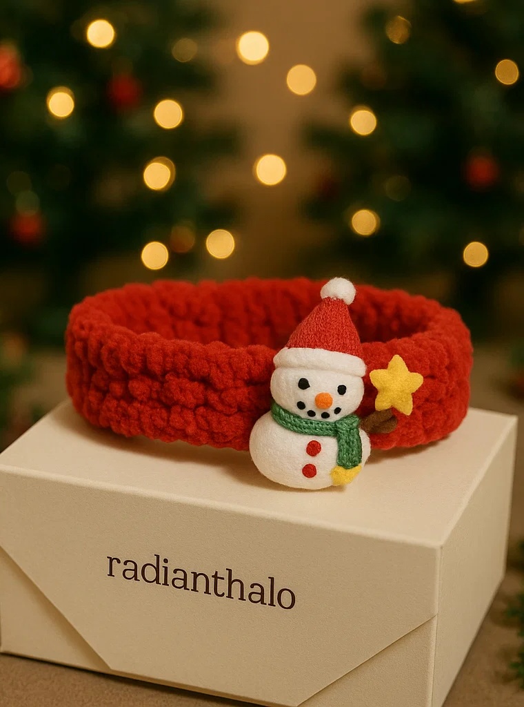 Faixa de cabelo natalina para bebê com estrela e boneco de neve