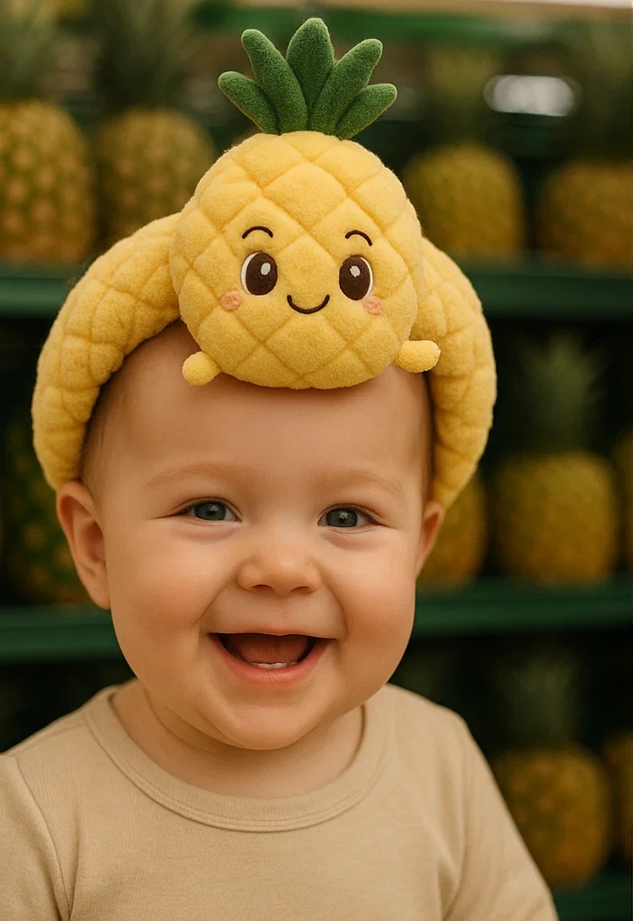 Playful Baby Headband with Pineapple and Leaf Design