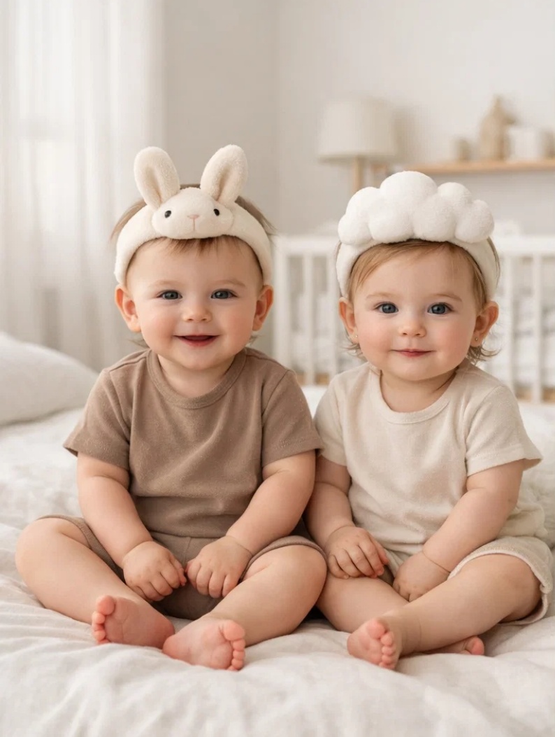 Removable Bunny & Cloud Plush Baby Headband Set in Gift Box for Boutiques, Baby Photo Props & Seasonal Retail Collections