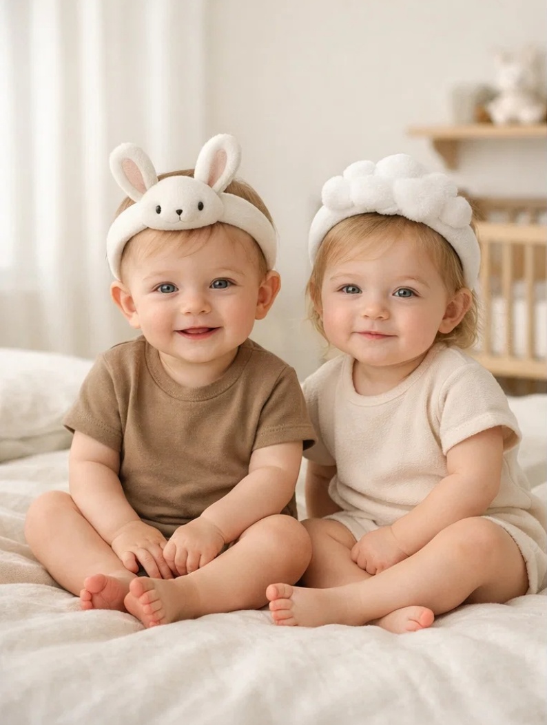 Cute Bunny and Cloud Removable Doll Baby Headbands for Infant Gift Sets, Boutique Retail and Soft Nursery Accessory Lines