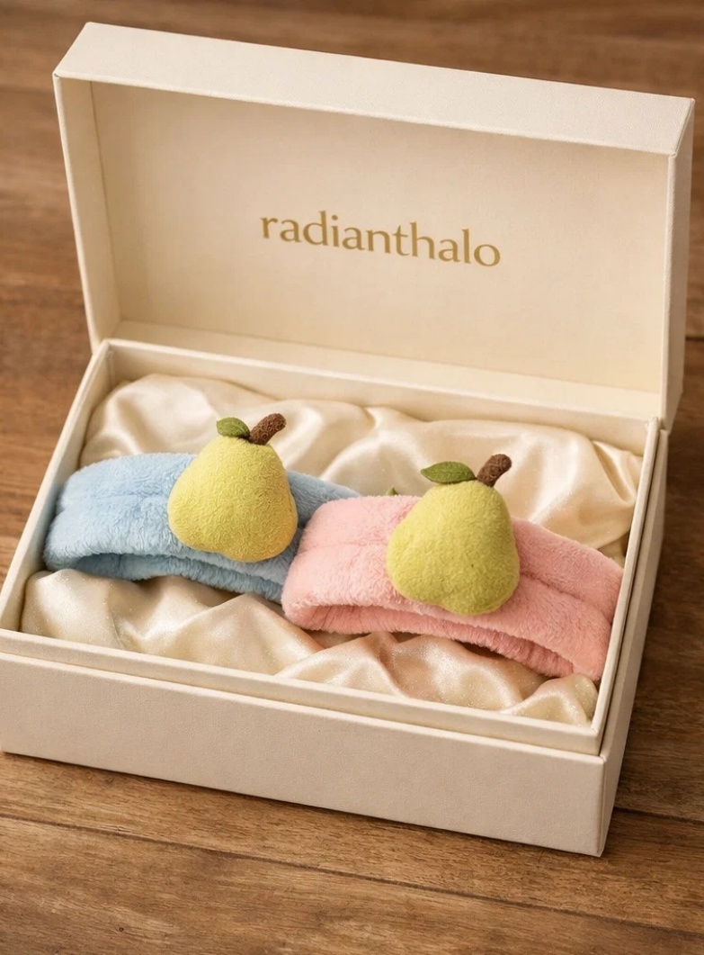 Plush Pear Baby Headband Gift Set – Blue & Pink | Newborn Photography Prop