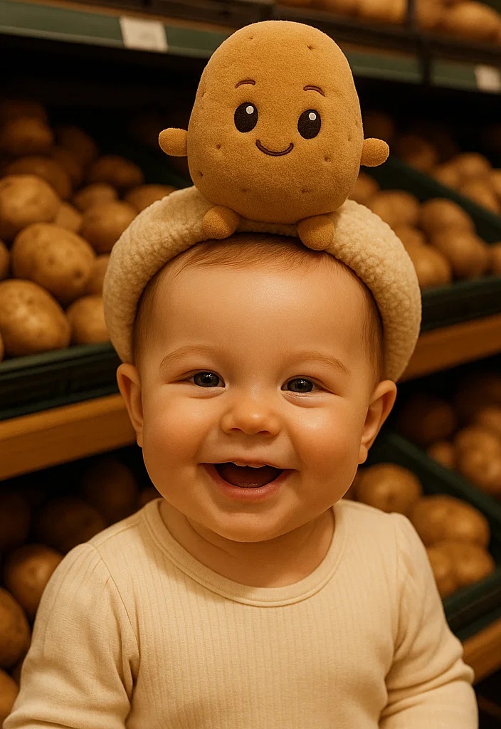 Charming Baby Headband with Potato and Playful Character Design