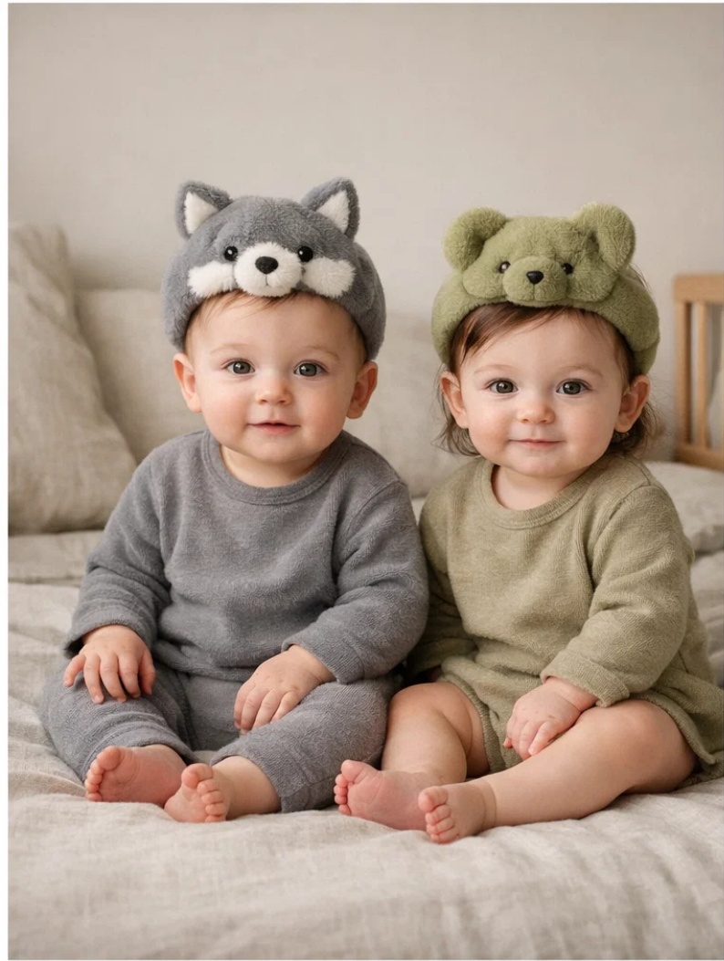Cute Wolf and Bear Detachable Doll Baby Headbands in Premium Box for Baby Boutiques, Gift Retailers and Infant Photo Styling