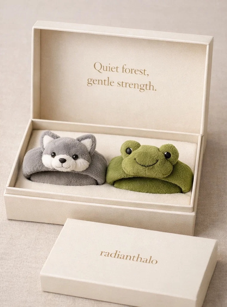 Premium Wolf and Frog Detachable Doll Headband Set for Infant Gift Programs, Boutique Display and Baby Photo Accessory Ranges