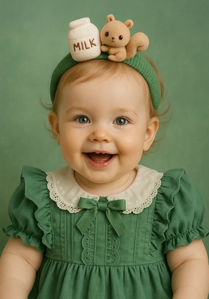 Milk Bottle Squirrel-Themed Baby Headband