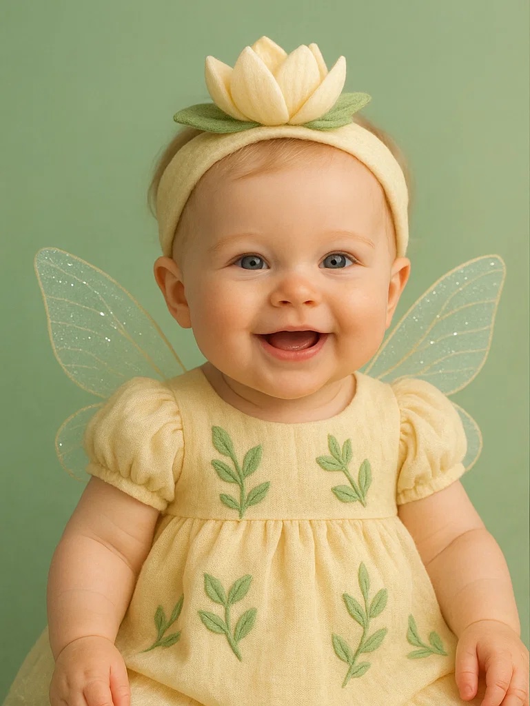 Ensemble bébé bandeau fleur de lotus et robe d’ange – Tenue adorable pour photos 0-2 ans