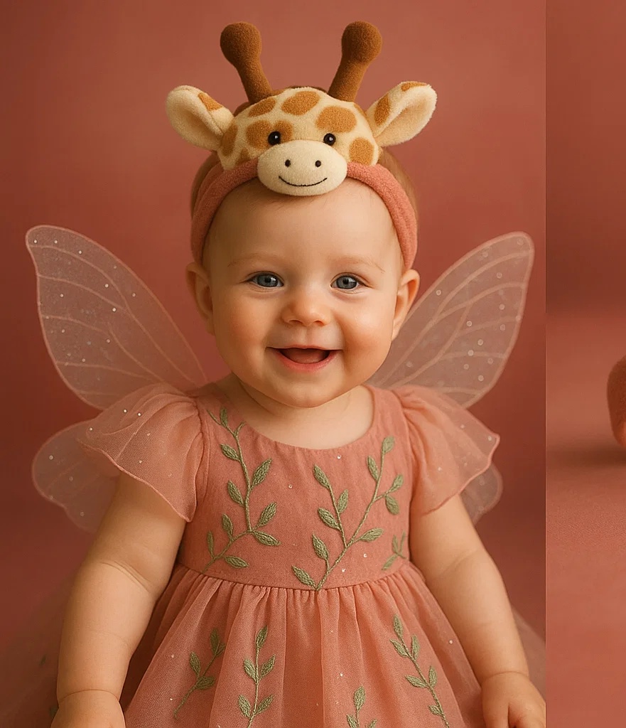 Giraffe Headband Baby Dress with Angel Wings - Cute and Playful Design for Toddlers