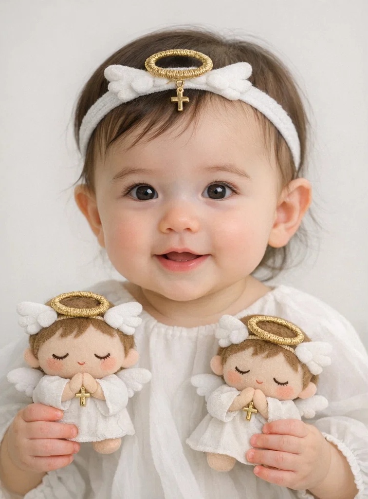 Baby Headband with Angel Ring and Cross Design