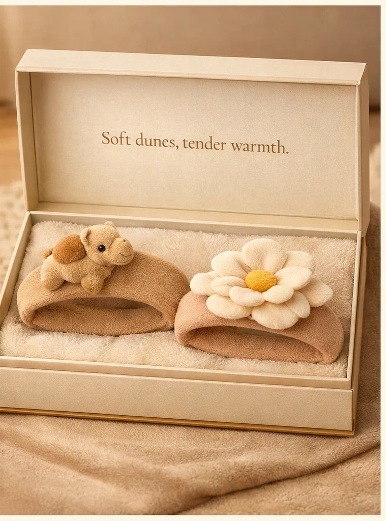 Removable Puppy & Daisy Plush Baby Headband Set for Warm-Tone Gift Collections, Baby Boutiques and Photo Styling Accessories