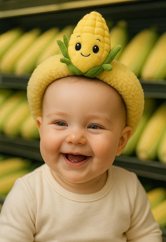 Playful Baby Headband with Corn and Leaf Design