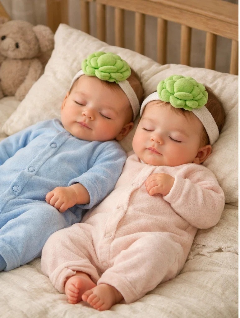 Plush Bean Baby Headband Gift Set – Blue & Pink | Newborn Photography Prop