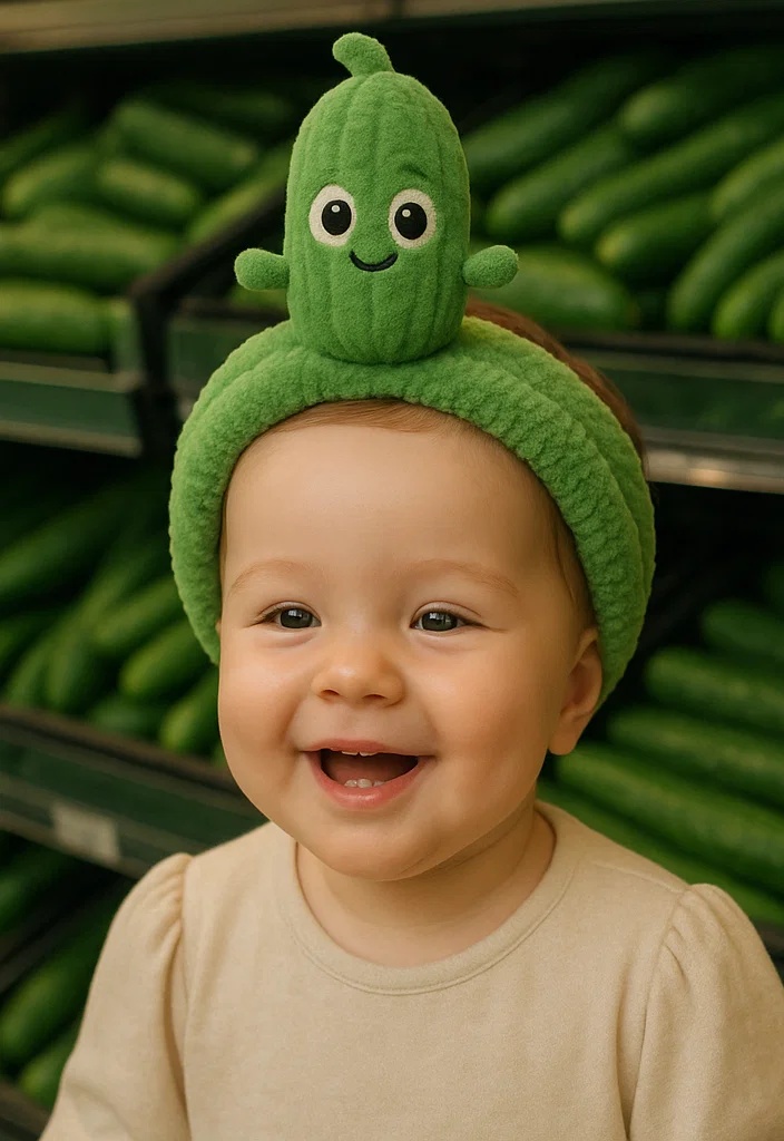 Adorable Baby Headband with Cucumber Character Design