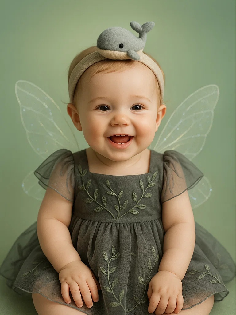 Faixa de Cabeça de Baleia para Bebê com Asas de Anjo - Design Adorável e Brincalhão para Crianças