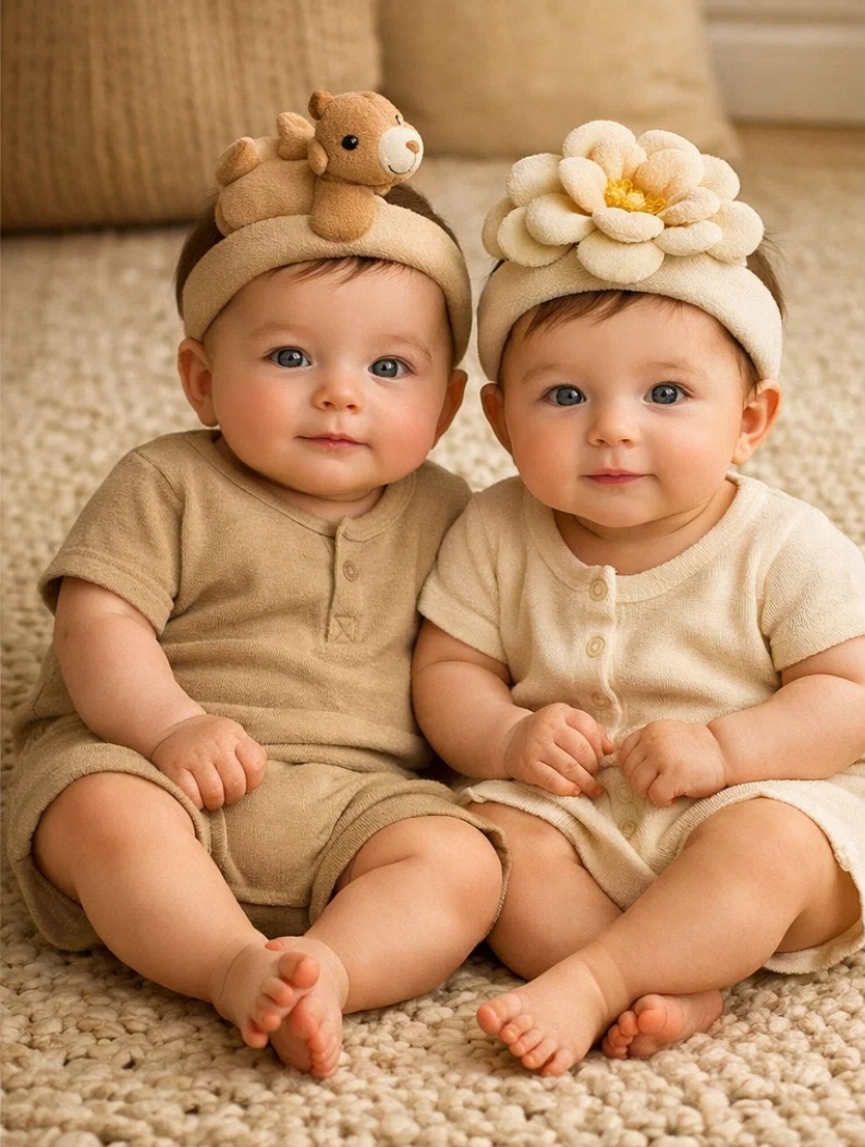Removable Puppy and Daisy Plush Baby Headband Set for Boutique Retail, Seasonal Gift Collections, and Newborn Photography Props