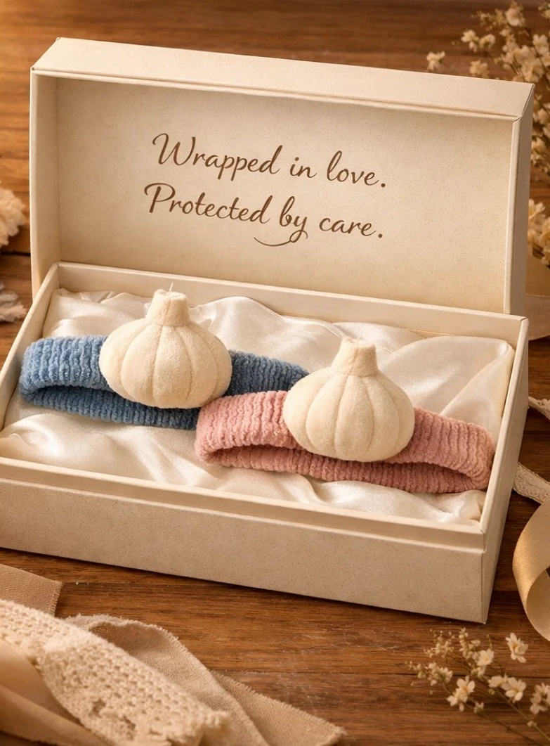 Plush Baby Headband with Removable Garlic Topper – Cozy Newborn Photo Accessory