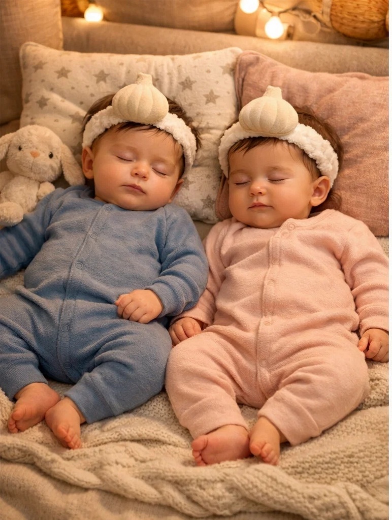 Plush Baby Headband with Removable Garlic Topper – Cozy Newborn Photo Accessory