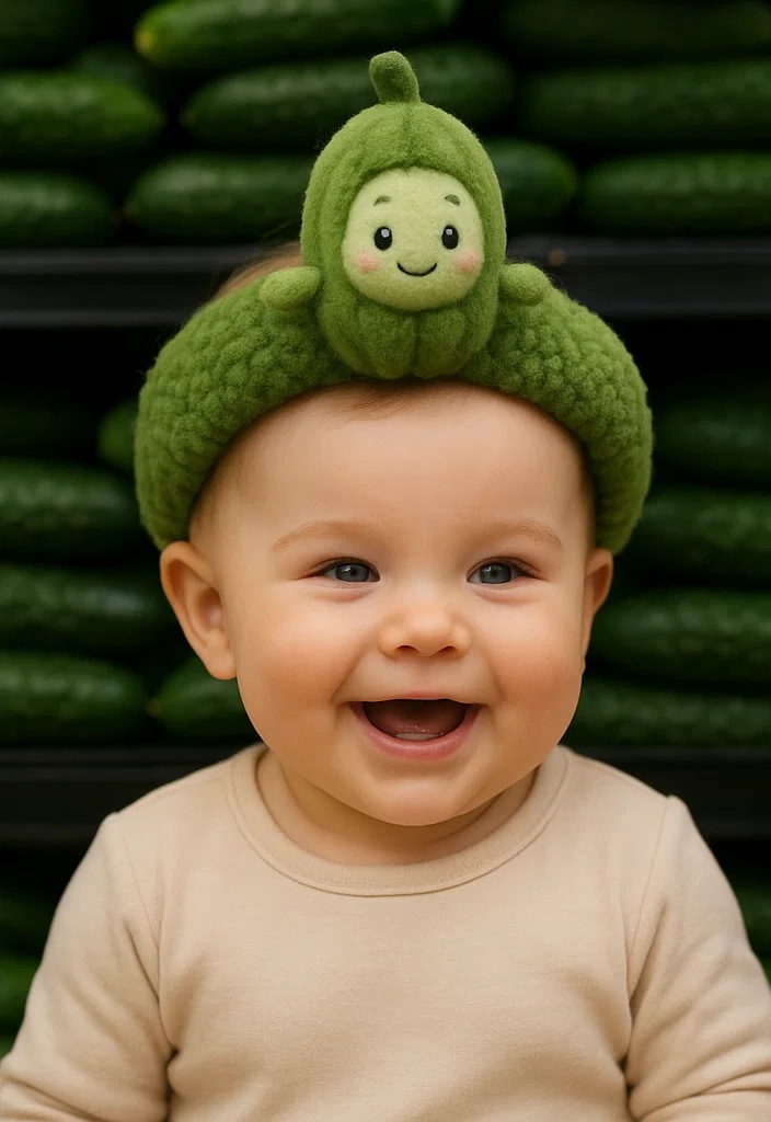 Fun Baby Headband with Cucumber Character and Playful Design
