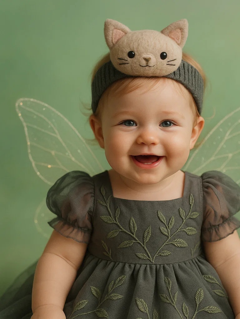 Cat Headband Baby Dress with Angel Wings - Adorable and Playful Design for Toddlers