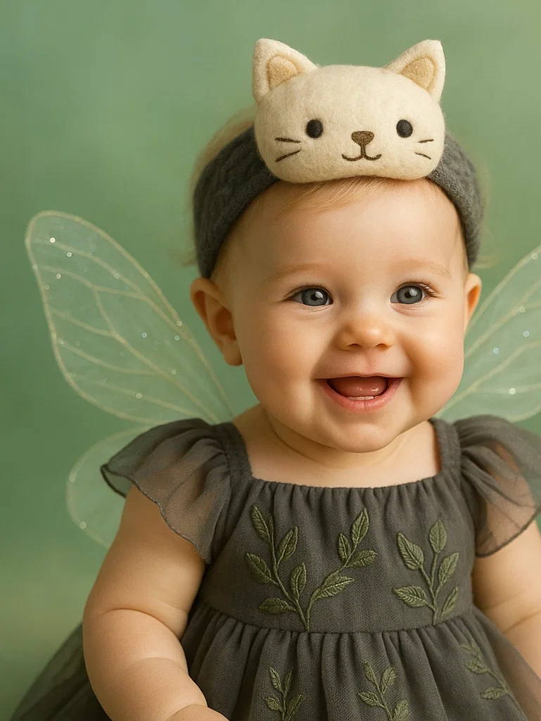 Cat Ears Headband Baby Dress with Angel Wings - Playful and Adorable Design for Toddlers