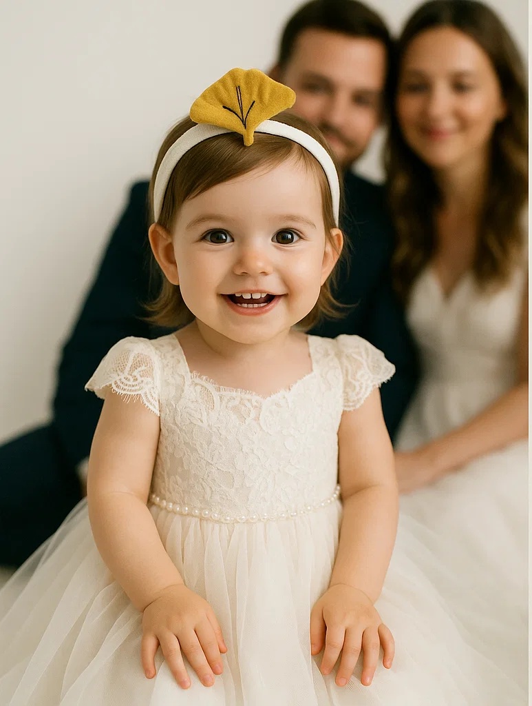 B2B Embroidered Ginkgo Leaf Baby Headband – Unique Nature Hair Accessory