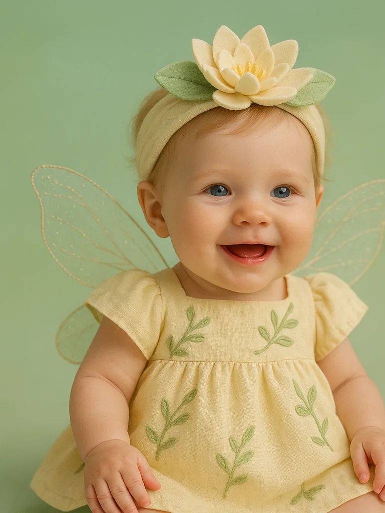 Baby-Set mit Lotusblumen-Stirnband und Engelskleid – Süßes Outfit fürs Fotoshooting 0–2 Jahre
