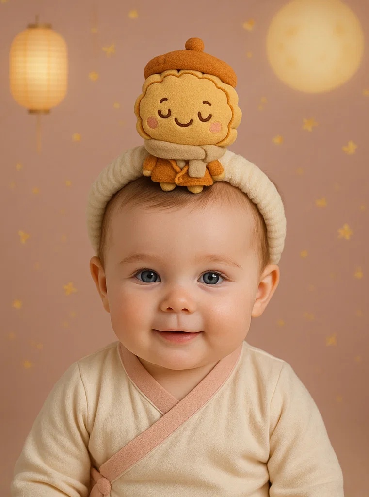 Bandeau bébé d'automne avec peluche lune - Douceur et style