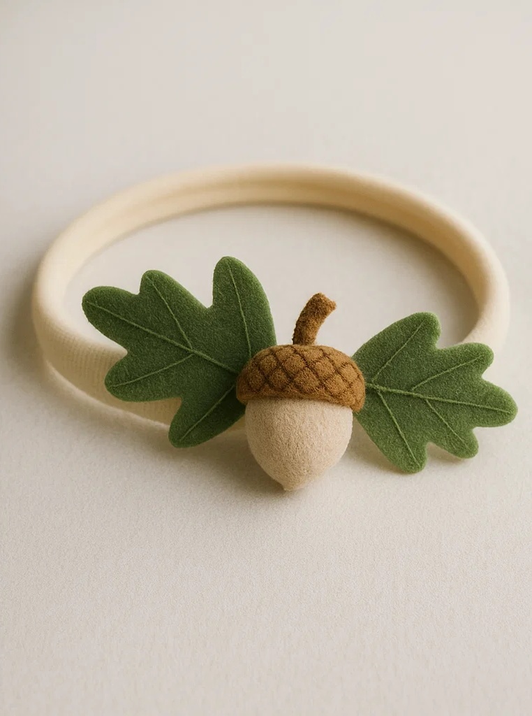 Acorn and Leaf Baby Headband – Soft Lace Hair Accessory for Girls