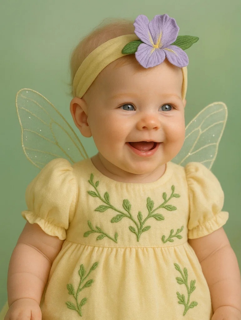 Fairy Baby Headband with Purple Flower – Soft Elastic Infant Photo Prop