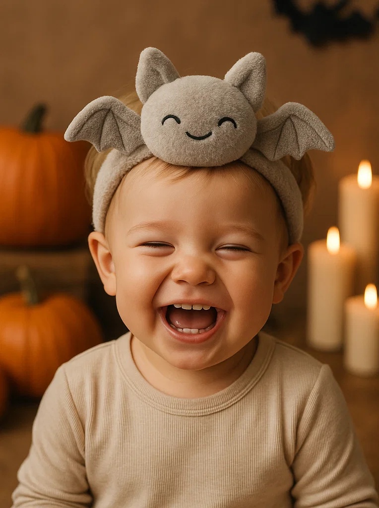 Roztomilá plyšová dětská čelenka s netopýrem na Halloween – měkký a pohodlný doplněk pro miminka