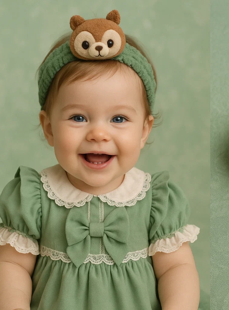 Faixa de cabelo para bebê com boneca adorável – perfeita para fotos e para presentear